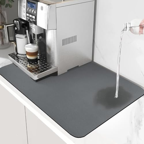 Coffee Machine Mat, 60x40x0.3cm Kitchen Super Absorbent Draining Mat for Countertops, Non-Slip Water Absorbent Draining Mats, Quick Dry Dish Drainer Mats for Kitchen Counter Drying Accessory, Gray