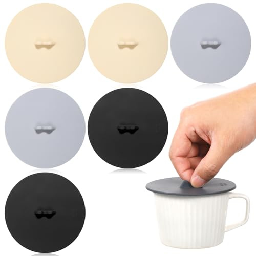 LIQWEI 6Pcs Mug Cover, Silicone Cup Covers, Silicone Cups Lids Reusable Coffee Mug Lid, Colored Universal Cupping Lids Drink Covers for Mugs Tea Cups Coffee Cup(Style B)