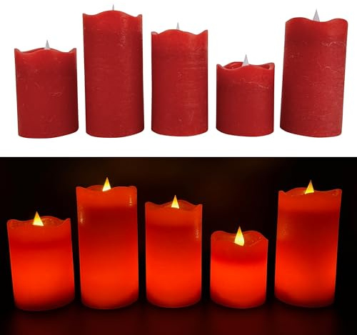 Online Fuchs 5 LED-Kerzen aus Echtwachs mit 6-Stunden Timerfunktion und realistischer Kerzenflamme - ruhiges Standlicht oder natürliches Flackern - Long Shine Funktion (Rot)