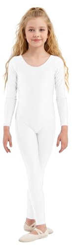 Generisch Disfraz de danza para niñas y niños, de gimnasia, manga larga, de una pieza, traje de cuerpo entero, mono de una pieza, traje de ballet, mono de manga larga, Blanco, 4 años