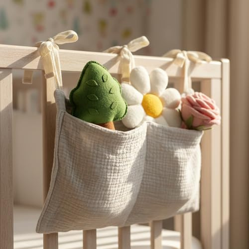 Sorcristy 2 organizer per lettino, da appendere, con 2 scomparti, per la cameretta dei bambini, organizer per pannolini, vestiti, giocattoli