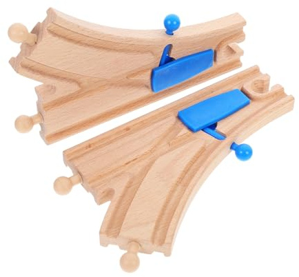 FIXOSHEE 2 Stück Holzschienen Weiche Teiliges Set Blaue Weiche für Holzeisenbahn Kompatibel mit Großen Marken Lernspielzeug für Jungen Mädchen zur Motorischer Fähigkeiten und Räumlichen