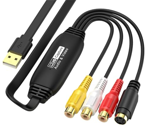 Gurtt VHS to USB 2.0 Video Grabber, Digitizing Device Converter Audio Video Capture Card, for VHS, VCR, Camcorder, DVD, and More