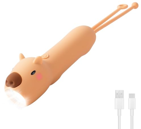 HOTUT Lampe de Poche, Torche Enfant Capybara en Silicone Doux avec 3 Modes Lumineux, Lampe Torche Rechargeable USB-C pour Exploration, Jeu de Nuit, Cadeau Original