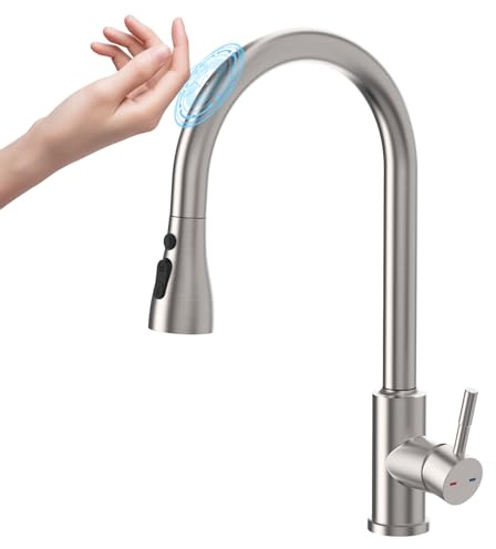 Wasserhahn Küche mit Herausziehbarer Brause, Küchenarmatur Touch Sensor Spültischarmatur Ausziehbare 360 ° Drehbar，Armatur Küche 3 Modus Edelstahl Intelligente Mischbatterie Küche mit Brause