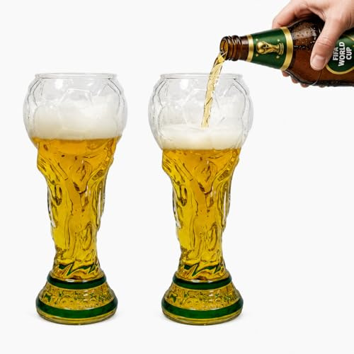 KASNLSAC 2026 WM Pokal Bierkrug 500ml, Fußball Trophäenglas aus Borosilikat, Ideales Bier Geschenk für Männer, DFB Pokal Stil für Fan Parties und Heimspiele (Clear Grey 2pcs)