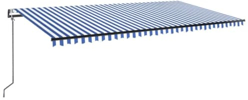 Tenda da Sole Retrattile Motorizzata 600x300 cm Blu e Bianca con Sensore Vento e Luci LED, Telaio in Alluminio Antracite, Telecomando e Manovella