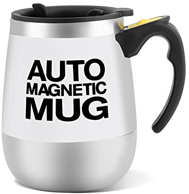 Fdit Tazza con funzione di auto mescolamento, in acciaio inox, magnetica, per caffè, tè, cioccolata calda, latte, preparati proteici White