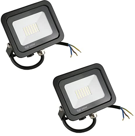 Popp® Pack x2 Floodlight LED Foco Proyector LED Negro para Exterior 20W Luz fria 6000K Eficiencia Luminosa 85LM/W Protección contra Sobrevoltajes Resistente al Agua IP65 (6000K, 20W)
