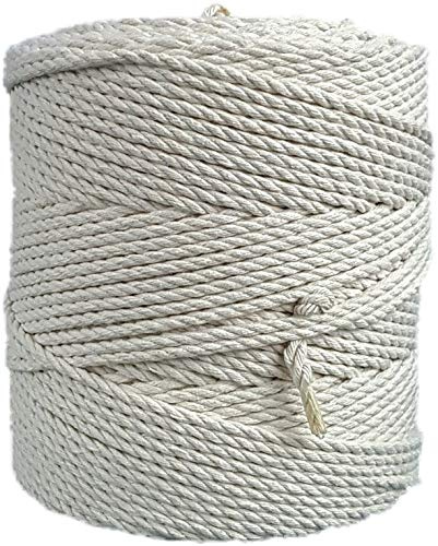 MB Cordas Makramee-Seil 4mm 260 m - Natürliche Baumwollkordel - 3PLY Starke Baumwollschnur - Makramee Traumfänger, Wandbehang, Stricken, Häkeln – Natur (Ecru, Elfenbeinweiß)