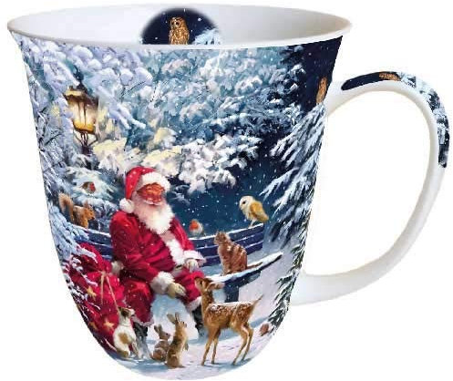 Ambiente Tasse de Noël en porcelaine fine Motif Père Noël sur un banc 0,4 l