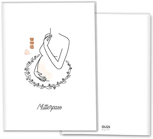 OLGS 3-teilige Mutterpasshülle Modern Lineart | Schwangerschaft Geschenkidee für den Mutterpass | Für werdende Mütter mit Fach für Ultraschallbilder (Schutzhülle ohne Personalisierung, Faith)