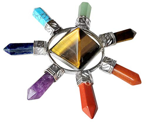 Lovionus89 Kristalle und Heilsteine, 7 Reiki Kristall Punkte Pyramide Energie Generator Chakra Steine Schmücken, Tigerauge