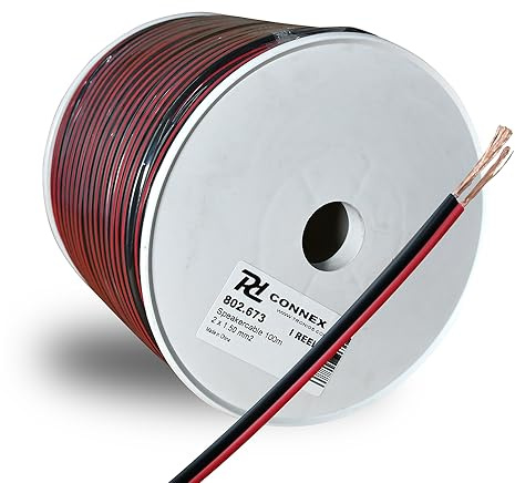 PD Connex 100m Reel Speaker Wire Cable 1.5mm Red Black Stranded Copper Lead for HiFi Speakers Car Audio Amplifier Installation Automotive Power Wiring Systems 802.673
