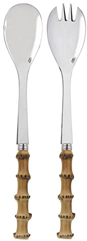 SABRE PARIS - Panda Salad Servers 2Pcs - 27.5cm- Salad Spoons - Premium Stainless Steel - Bamboo Wood Handle