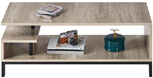 Yaheetech Tavolino Basso da Caffè 106 x 40 x 40 cm Tavolino Portaoggetti da Divano Moderno Tavolo Porta TV con Ripiano Inferiore Mobile da Soggiorno a 3 Livelli