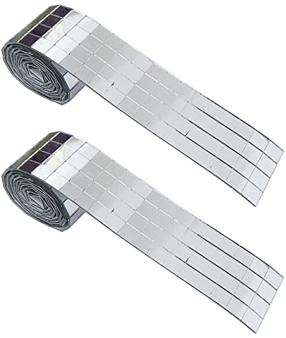 2 Rollen Selbstklebende Spiegel Mosaik Fliesen Spiegel Fliesen Xmas DIY Dekoration (10x10mm, Silber)