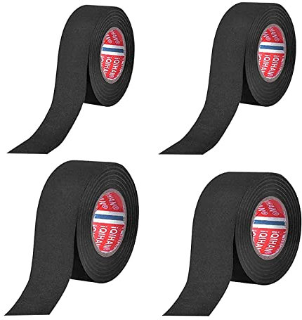 NJDBBZIJS 4 Stück Kabelbaum Gewebeband 15m Polyester Band Klebeband Stoff Schwarz Größen für Haushalt, Kabelschutz, Kfz Auto Elektrik Motorrad (9 mm, 15, 19, 25 mm)