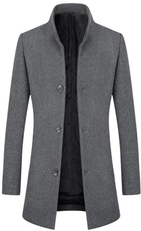Allthemen Abrigo Hombre de Lana Invierno Trench Coat Caliente Chaqueta Parka a Prueba de Viento Cuello Alto gris S