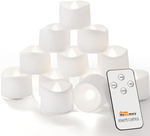 Homemory Flameless Remote Control Tealight Candles with Timer, Battery Operated LED Electric Battery Tea Lights Votive Candles with Remote for Table Decor, Outdoor Decor, Home Decor,12Pcs-Pure White