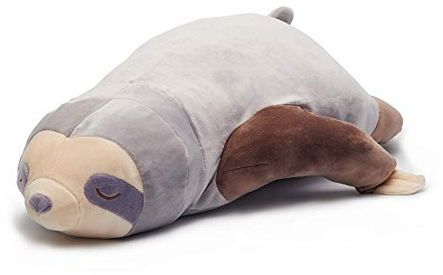 Nuffeldöns Faultier Kissen Kuscheltier Nackenkissen Stillkissen Schwangerschaftskissen für Kinder Stofftier sehr weich und flauschig (Grau, 105 cm)