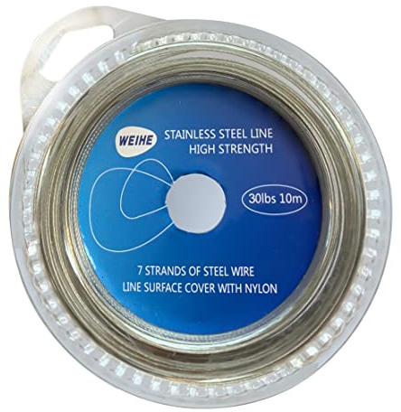 NewShot Fishing Steel Wire Line Leader Set - 10 m Stainless Steel Trace Lure Nylon Coated 1x7 Strands Leader Wire + 10x Crimps Sleeves (50 lbs Line)
