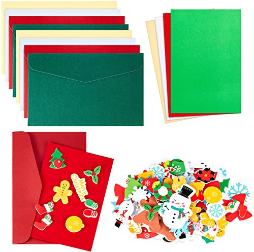 Patelai 8 Packungen Weihnachtskarte Bastelset inklusive Blanko Grußkarten mit Umschlägen und 80 Sortiert Weihnachten Aufkleber Weihnachten Bastelbedarf für Feiertag Schule Kunstprojekt