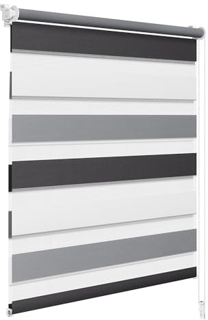 WOLTU Doppelrollo Klemmfix ohne Bohren 80x120 cm, Weiß+Grau+Anthrazit | Duo Rollos für innen Fenster & Tür, Zebrarollo Lichtdurchlässig Fensterrollo Seitenzugrollo Verdunkelnd, Stoffbreite 77 cm
