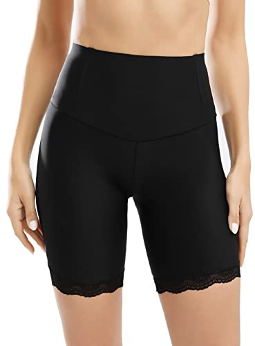 Xnova Mutandine Boxer Donna con Pizzo, Pantaloncini Anti sfregamento Sottogonna Estivi, Vita Alta Shorts Culotte Elasticizzato Leggings Corti Mutande Pantaloncino sotto Abito (1 pz Nero, XXL)