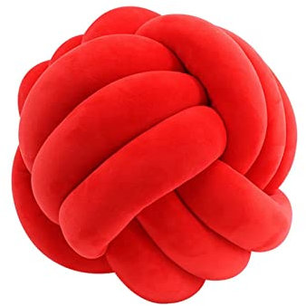 Edumov Cojín de nudos, cojín de nudos, cojín tejido a mano, cojín de peluche, escandinavo, cojín decorativo nudo, cojín anudado para sofá, cama, habitación, color rojo grande, 20 cm