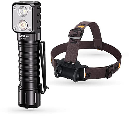 Wurkkos HD15 Headlamp 2000 Lumens LED Head Flashlight Rechargeable Headlight Right Angle Flashlight with Spotlight and Floodlight IP68 Waterproof Magnetic Tailcap (Black)
