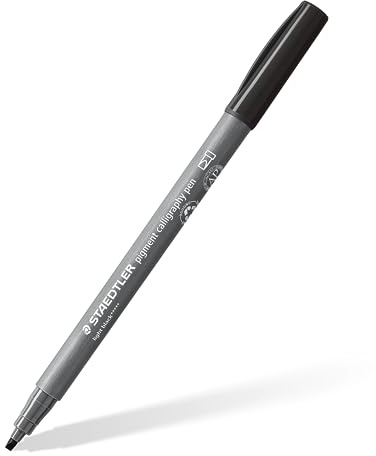 STAEDTLER Pennarelli per calligrafia, pigmento Arts, colore nero chiaro, punta per calligrafia, 2,00 mm, inchiostro pigmentato, impermeabile, 10 pennarelli per lettering a mano in astuccio di cartone,