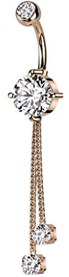 beyoutifulthings Bauch-nabelpiercing Zirkonia Ketten-Anhänger Silber Gold Roségold Clear Nabel-Piercing Chirurgenstahl Bananabell Stab-länge 10-mm