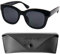 Stilvolle Retro Sonnenbrille mit Sehstärke, Kunststoff Brillengestell mit Dicker Rahmen (Schwarz) und großen Gläsern, Gratis Etui, Lesesonnenbrille Damen +2.5 Dioptrien