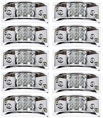 BATLAM 10 Stück Begrenzungsleuchte Chrom LKW-Seitenleuchte 24V Anhänger Abstandslicht Rot Weiß Bernstein Blau Grün,Weiß