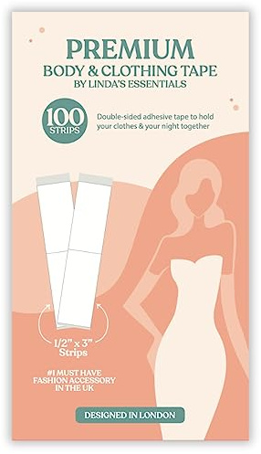 Linda's Essentials Fashion Tape doppelseitiges Klebeband für Körper und Kleidung, transparentes Body Tape, geeignet für alle Stoffarten und empfindliche Haut, 100 Stück selbstklebend mit starkem Halt