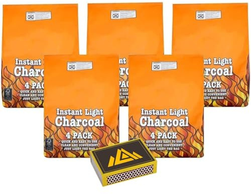 Perfectonish Restaurant Grade Charcoal for BBQ - 4 x1kg Instant Easy to Light Charcoal BBQ Bags for Grilling Portable Lumpwood Coal for Barbecue With Safet Match Box (Pack of 3)