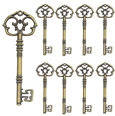 Aokbean 20Pcs Vintage Skeleton Key Charms for Jewelry Making, Extra Large Antique Keys Metal Pendant Crafts DIY Necklace Keychain Bracelet Party Christmas Decorations Wedding Favors (Bronze)