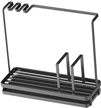 Duiaynke Küchenspüle-Organizer, schnell trocknendes Design, das Spülbeckenregal mit Belüftungsstreifen, Platz für Geschirrtuch, Geschirrtuch, Seife, Abflussgestell (schwarz)