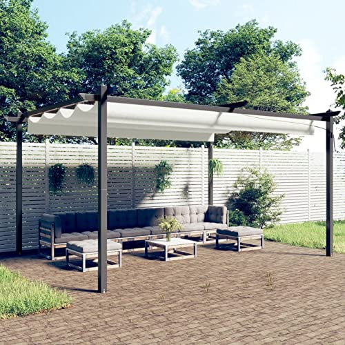 BaraSh Cenador de jardín con Techo retráctil pergolas de Jardin pérgola para jardín cenadores Color Crema 4x3 m