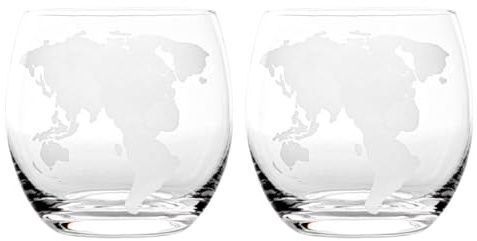 HOMSFOU Transparent Map Printed Glass Cups Set of 2 World Map Glass Drinking Cups for Water Juice and Everyday Use Reusable Beverage Glasses for Home Bar Wedding Party and Gift