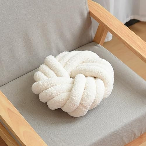 SYSUII Plüsch Ball Knoten Kissen,32 * 32 * 10cm Nordische geknotetes Kissen Wurfkissen Süß Kopf-Kissen Dekokissen Bett Zimmer Dekor Zierkissen Überwurfkissen für Couch, Bett, Auto, Büro -Weiß