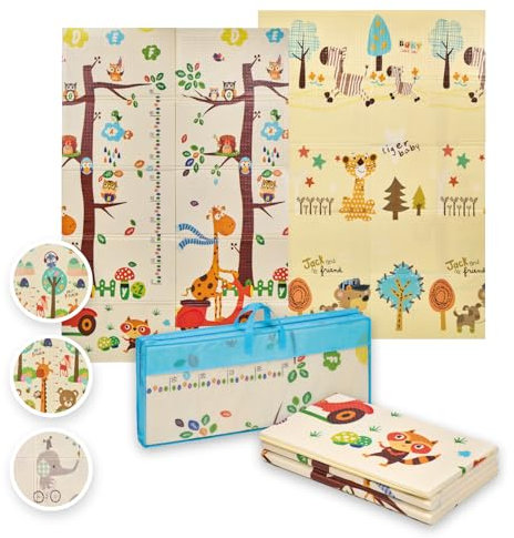 MS BabyWorld - TRENDY - Tapis de Jeu pour Bébé 180x120 cm | Double Face, Très Rembourré (1 cm d’Épaisseur) | Pliable avec Sac de Transport