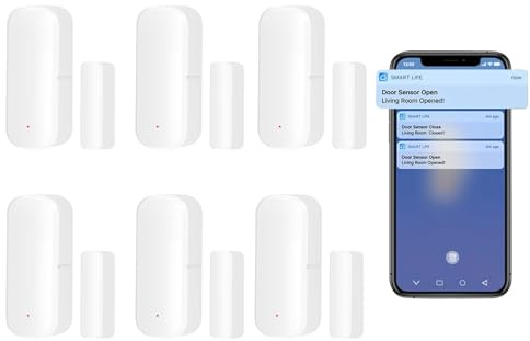 Sensor de puerta inteligente 6xWiFi, sensor de ventana de puerta: notificaciones push de la aplicación de alarma de sensor de ventana de puerta inalámbrico Tuya, sensor de contacto de ventana inalámb