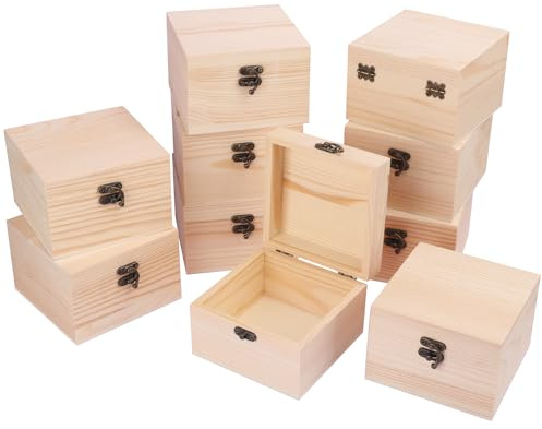 GNIEMCKIN 10 Pack Wooden Box, Unfinished Unpainted Wood Boxes for Crafts, DIY Projects, and Jewelry Storage (4.7x4.7x3.15 inch)