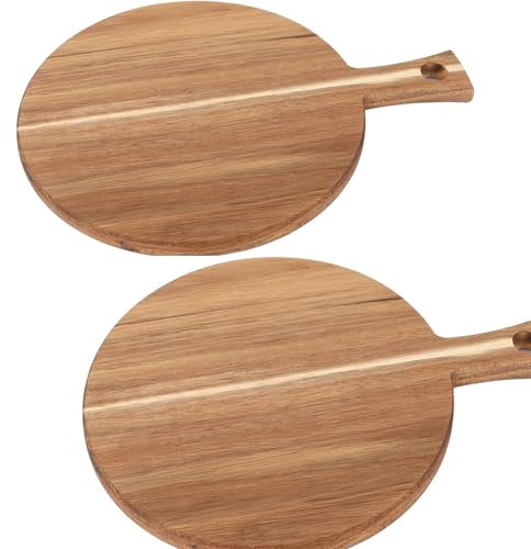 SHUESS Lot de 2 assiettes à pizza en bois - Accessoires de pizza à la maison - Planche à découper ronde de 30 cm - Assiette à pizza pour pizza, gâteau, temps de pain, planche à fromage et bien plus