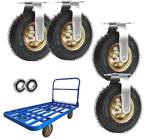 Schwerlast-Lenkrollen, gummierte Trolley-Räder, pneumatische Lenkrollen, feste Lenkrollen, doppelt kugelgelagert, für Sackkarren und Schubkarren