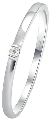 Skcess 18 Karat Weißgold Verlobungsring Weiß Diamant Runden, Promise Ring Einzelner Runder Diamant mit 0,015 ct Ringe Frauen Größe 58 (18.5)
