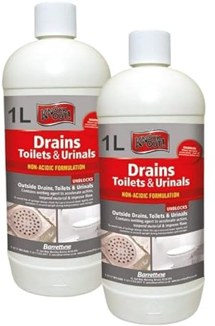 Non Acidic Unblocker for Drains, Urinals & Toilets KnockOut 2 x 1Litre