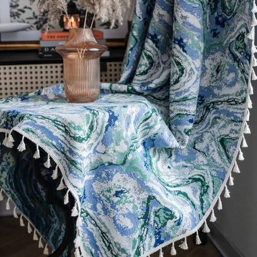 Daesar Verdunkelungsvorhänge mit Ösen 2er Set, Blickdichte Vorhänge Blau Grün Jacquard mit Geometrie Motiv 150x180CM Schlafzimmer Gardinen und Vorhänge Fenster